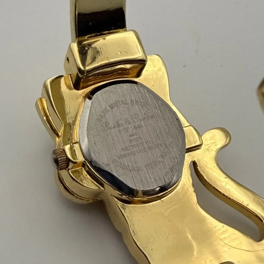 Charming Vintage Geneva Rhinestone Cat Bangle Watch Working New Battery